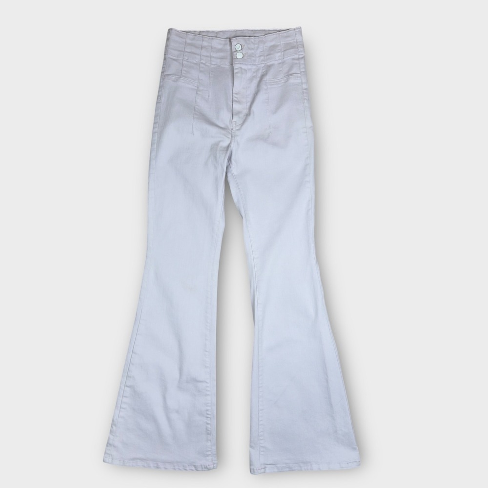 We The Free Jayde Flare Jeans Women 28 Lavender Grey Super High Rise Bell Bottom